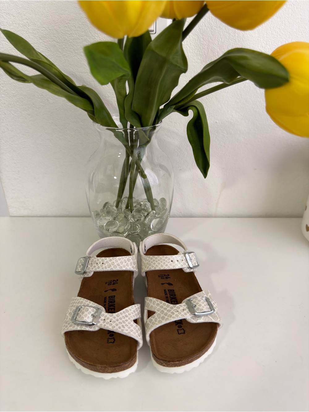 Birkenstock Kids White Snakeskin-Texture Buckle Sandals